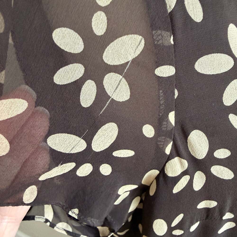 Talbots Petites Pure Silk Black and Cream Floral Print Faux Wrap Midi Dress - Picture 11 of 11